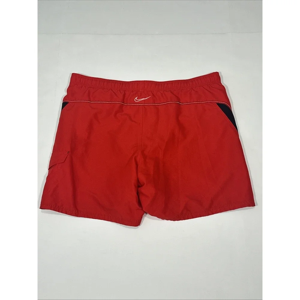 Nike Swim Shorts Mesh Lined Drawstring Red Black Cargo‎ Swoosh Men's Size XL
